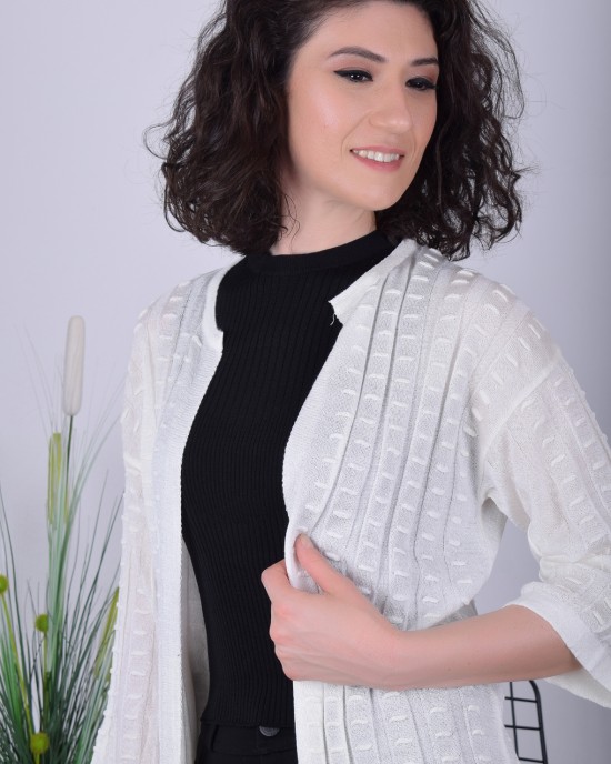 Kapri kol fitilli ekru hırka